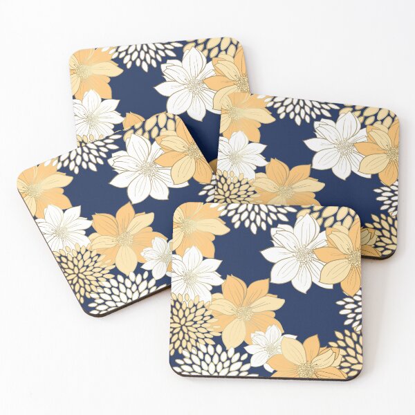 Artikelvorschau, Yellow and Gold Floral Garden on Navy Blue entworfen und verkauft von meggydesigns.