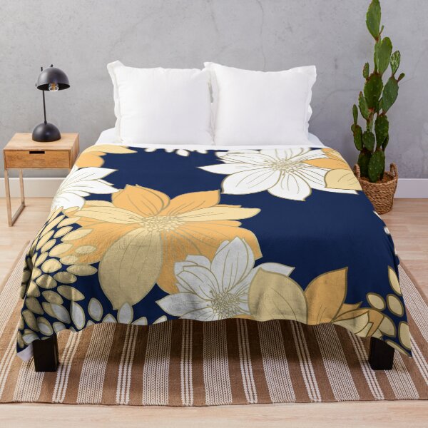 Artikelvorschau, Yellow and Gold Floral Garden on Navy Blue entworfen und verkauft von meggydesigns.