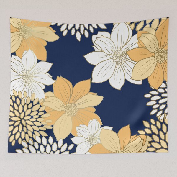 Artikelvorschau, Yellow and Gold Floral Garden on Navy Blue entworfen und verkauft von meggydesigns.
