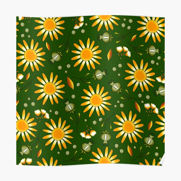 yellow daisy pattern Poster