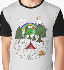 Cartoon Camping Scene Graphic T-Shirt