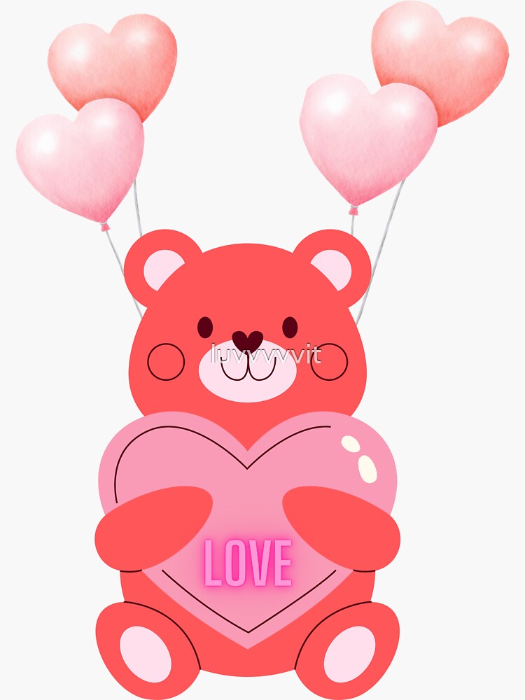 "Pink Teddy Bear Love Heart with Balloons" Sticker by luvvvvvit Redbubble
