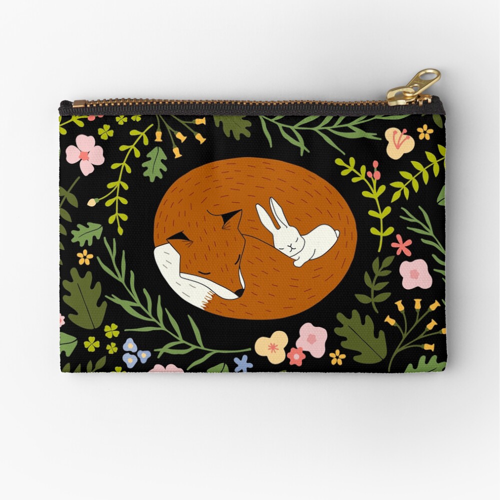 Friendship Fox-Rabbit_BgBlack Zipper Pouch
