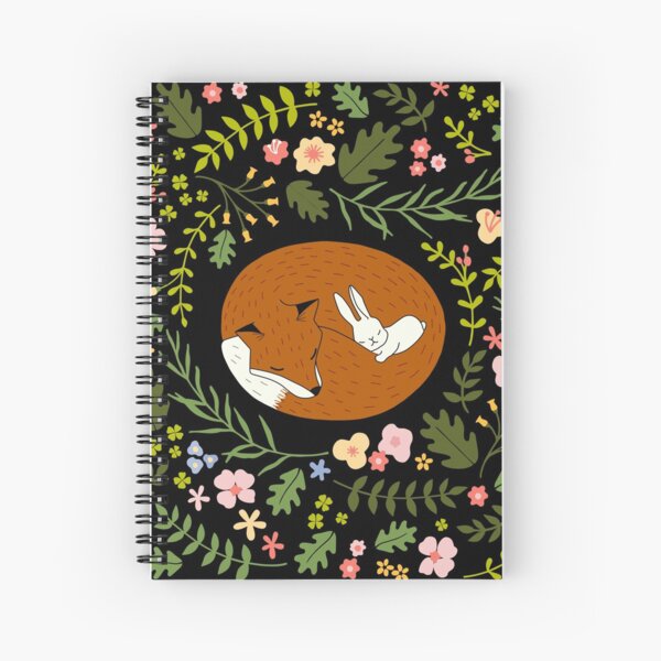 Friendship Fox-Rabbit_BgBlack Spiral Notebook