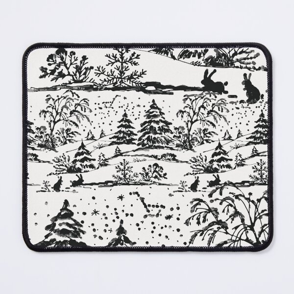 Item preview, Winter Bunny Rabbit in the Woods Watercolor Toile in Black and White designed and sold by Pink Pineapple Works.