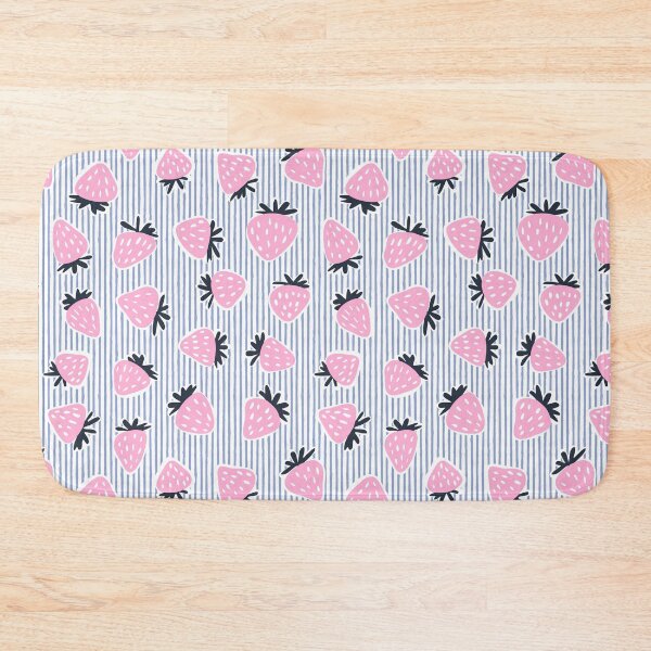 Item preview, Strawberries - pink on blue stripes designed and sold by littlearrow.