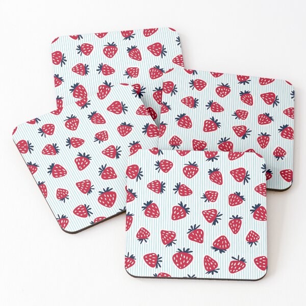 Item preview, Strawberries - red on blue stripes designed and sold by littlearrow.