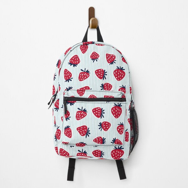 Item preview, Strawberries - red on blue stripes designed and sold by littlearrow.