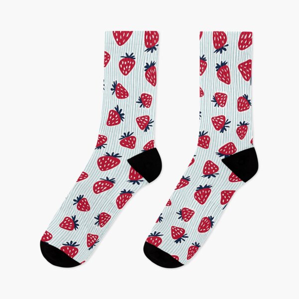 Item preview, Strawberries - red on blue stripes designed and sold by littlearrow.