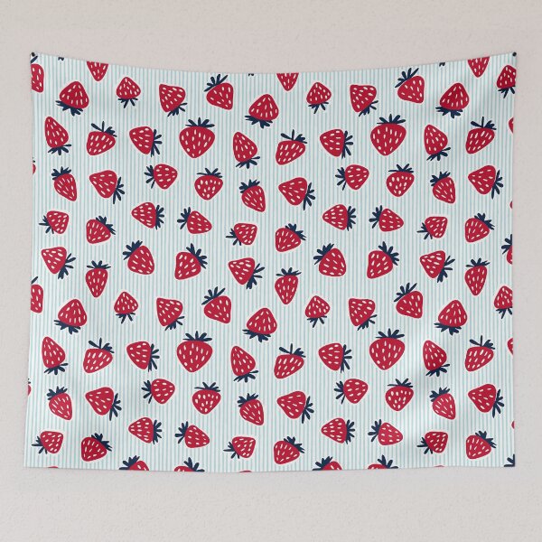 Item preview, Strawberries - red on blue stripes designed and sold by littlearrow.