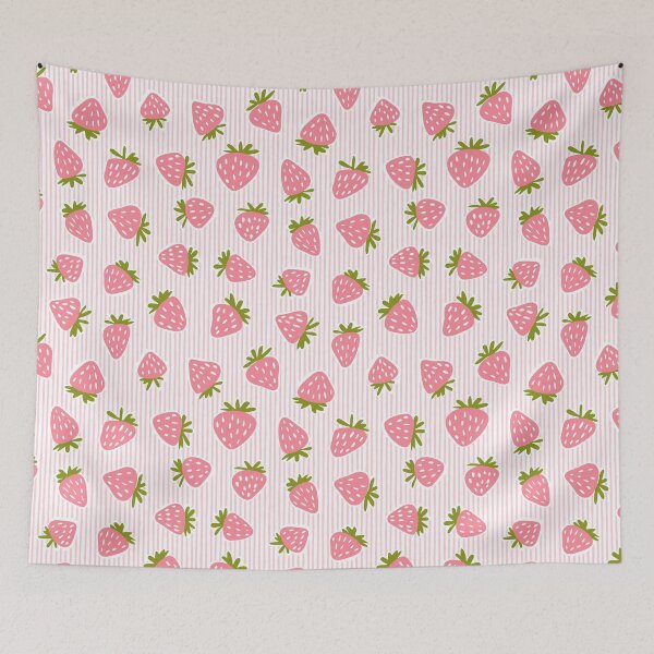 Item preview, Strawberries - pink on pink stripes designed and sold by littlearrow.