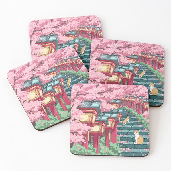 Item preview, The Japanese shrine, cats and pink sakura blossom designed and sold by AnGoArt.