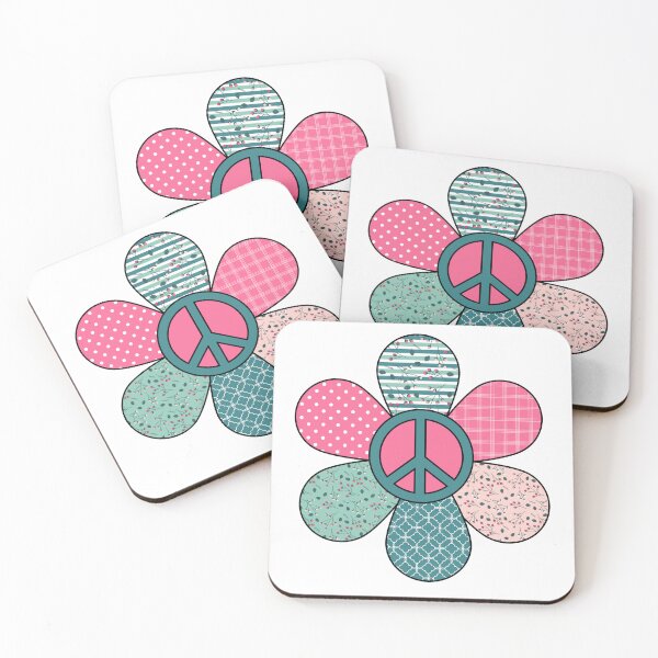 Item preview, Cool, hippy, groovy pink, peach, teal flower with peace sign; flower power, peace out designed and sold by Becky Hunter.