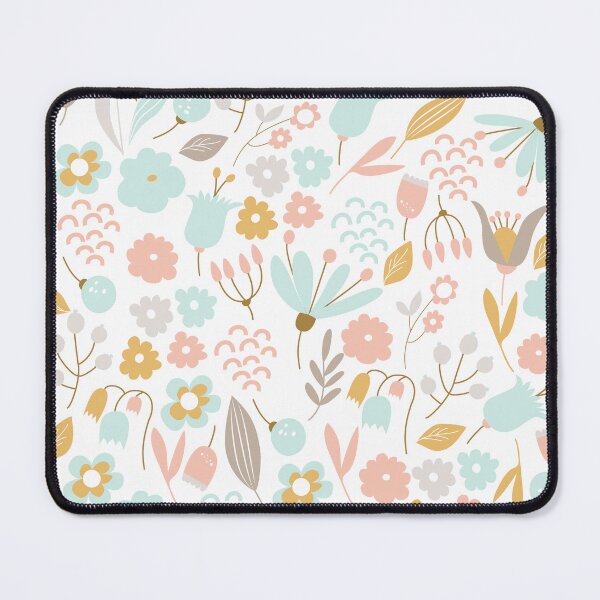 Item preview, 70s Pink, Turquoise, Gold and Grey Floral Print with Delicate Flowers designed and sold by Pink Pineapple Works.