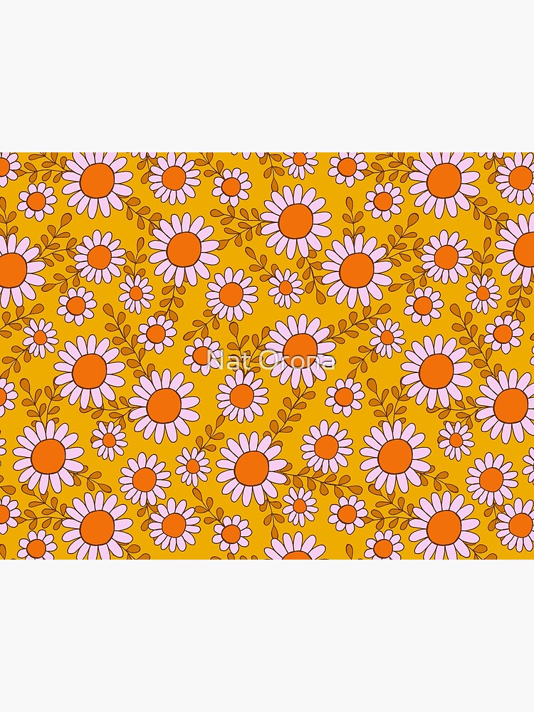 Retro 70s daisy flowers botanical pattern in orange and pink by natalisapattern
