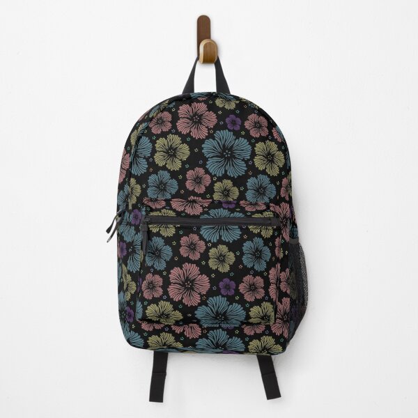 Item preview, Abstract Hibiscus in blue, pink, and yellow on black background designed and sold by Becky Hunter.