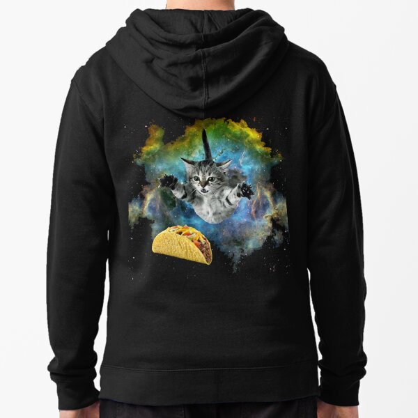 Funny and Cute Flying Space Cat and Taco  Zipped Hoodie