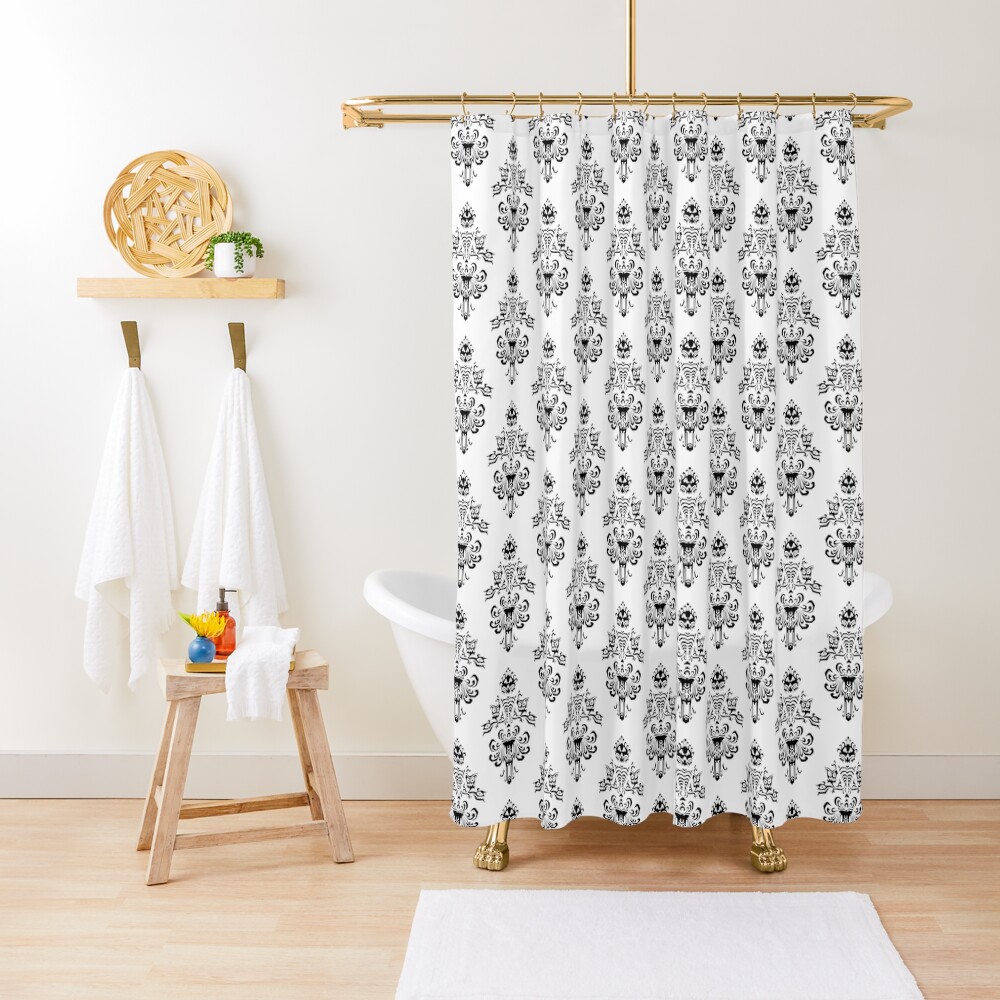Haunted Mansion Wallpaper Black and White Shower Curtain