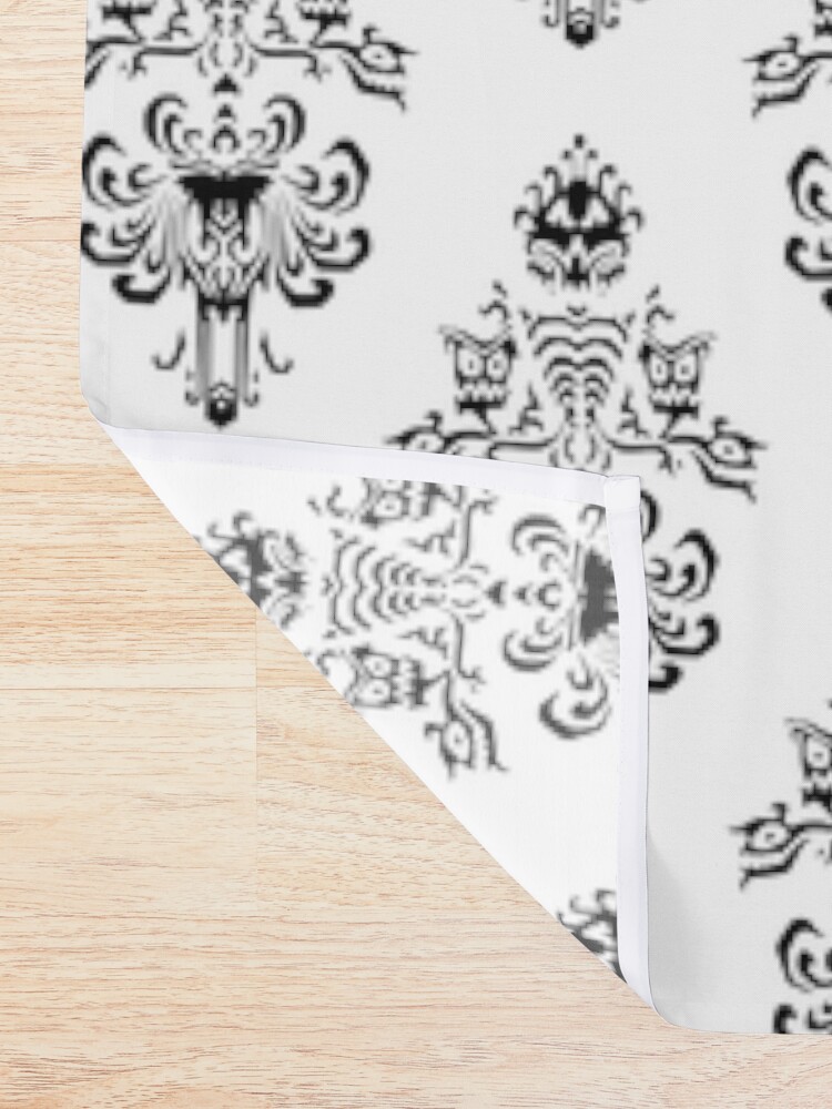 Alternate view of Haunted Mansion Wallpaper Black and White Shower Curtain