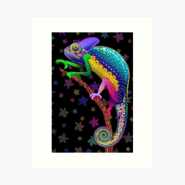 Chameleon Fantasy Rainbow Colors Art Print