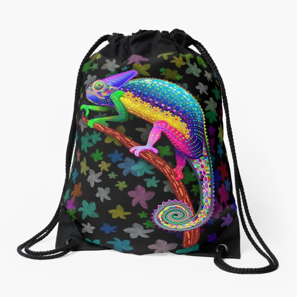 Chameleon Fantasy Rainbow Colors Drawstring Bag