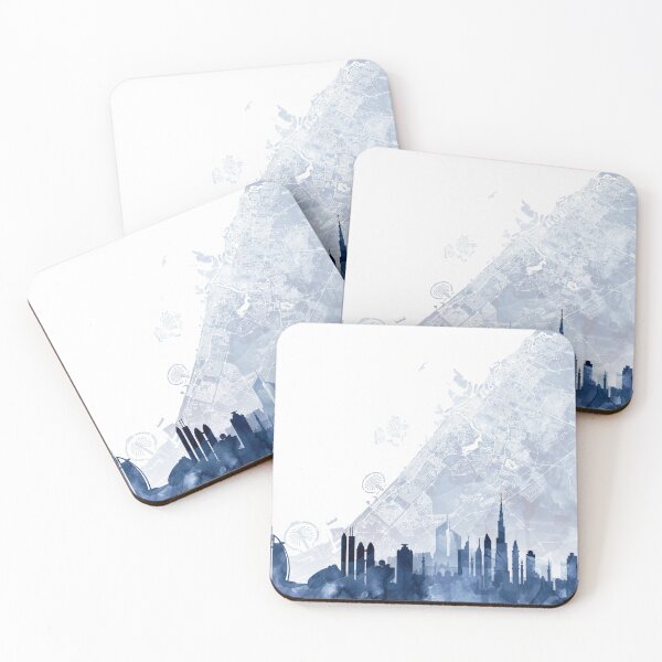 Item preview, Dubai Skyline & Map Watercolor Navy Blue, Print by Zouzounio Art designed and sold by zouzounioart.