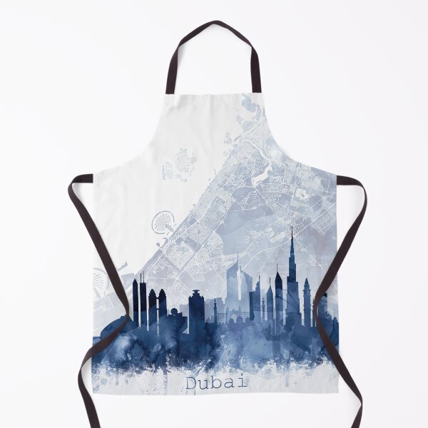 Item preview, Dubai Skyline & Map Watercolor Navy Blue, Print by Zouzounio Art designed and sold by zouzounioart.