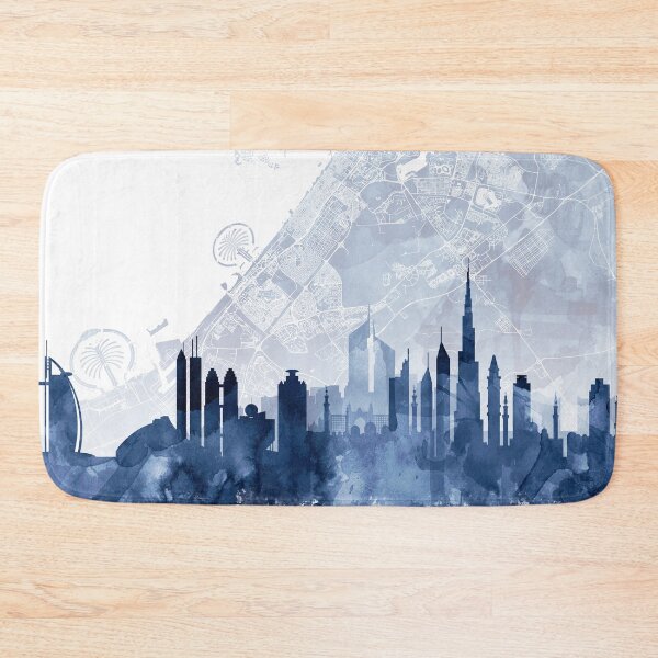 Item preview, Dubai Skyline & Map Watercolor Navy Blue, Print by Zouzounio Art designed and sold by zouzounioart.