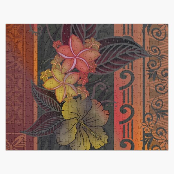 Vintage Samoan Tapa Art Tropical Floral Tapa Board  Jigsaw Puzzle