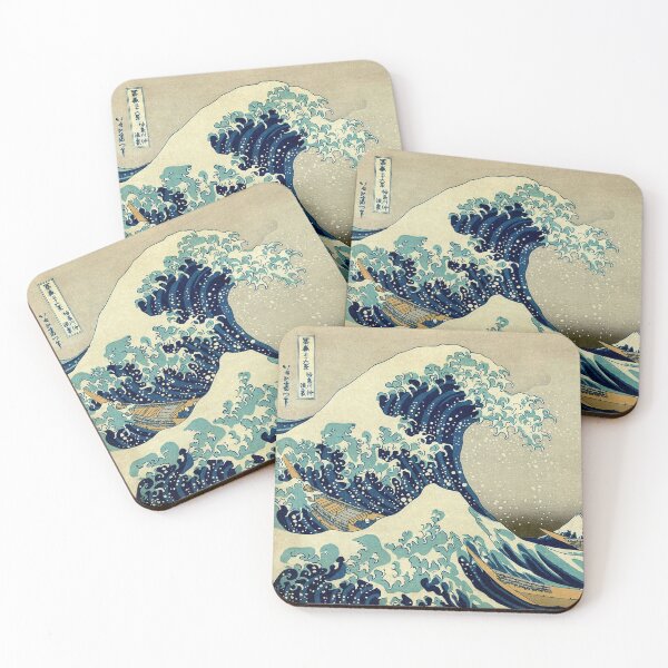Hokusai, The Great Wave off Kanagawa, Japan, Japanese, Wood block, print. Coasters (Set of 4)