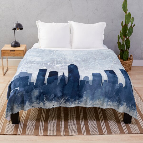 Item preview, Indianapolis Skyline & Map Watercolor Navy Blue, Print by Zouzounio Art designed and sold by zouzounioart.