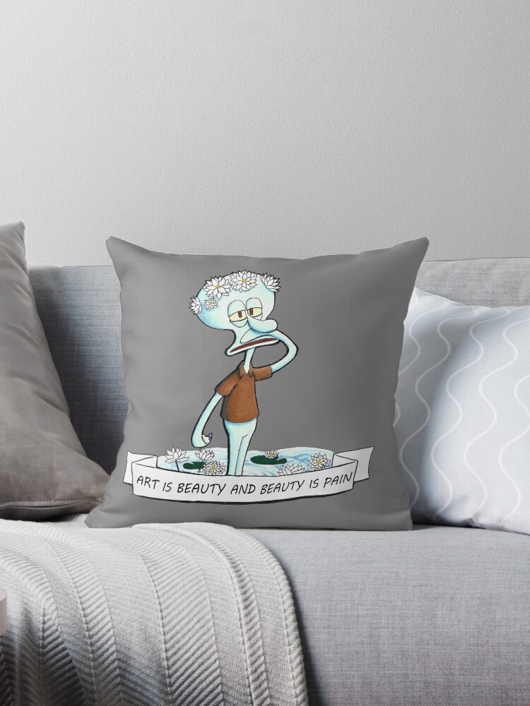 Spongebob Flower Crown Squidward Tentacles Throw Pillow By Wizardsatheart