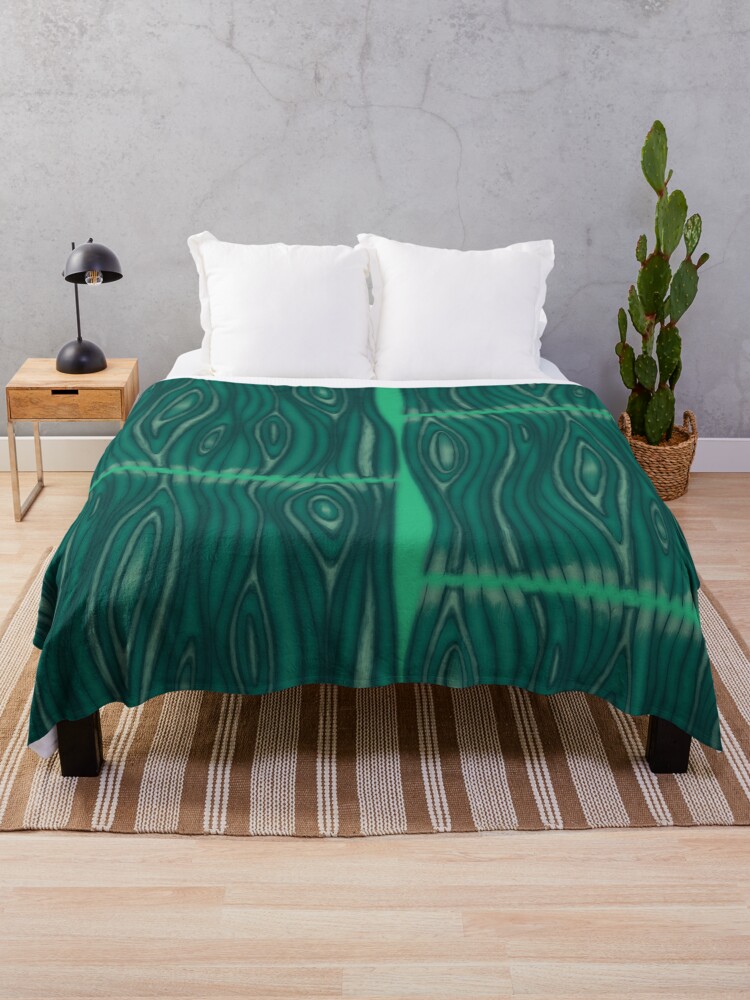 Thumbnail 1 of 6, Throw Blanket, Minimalist Illusion Pattern Green Vines designed and sold by BlazeraptorGirl.