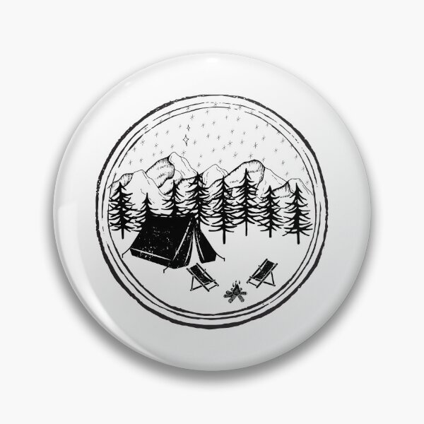 Item preview, Mountain Adventure, camping with a camp fire, black and white nature graphic designed and sold by DigitalCutFile.