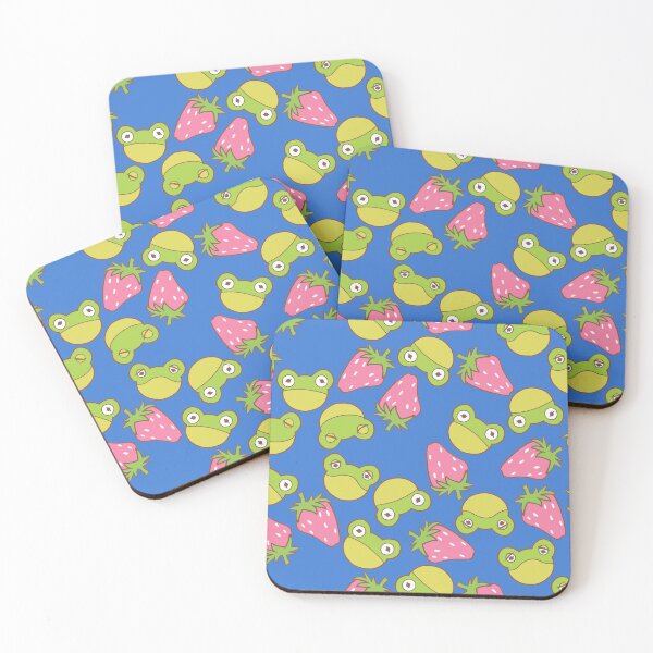 Item preview, Frogs and Strawberries on Bright Dark Blue designed and sold by Cass Noel Studio.