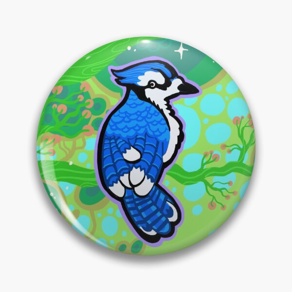 Item preview, Blue jay green button designed and sold by Sloth Machine.