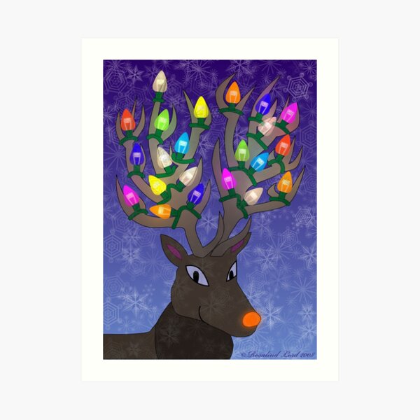 Rudolf with Christmas Tree Lights Art Print
