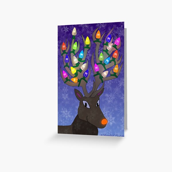 Rudolf with Christmas Tree Lights Greeting Card