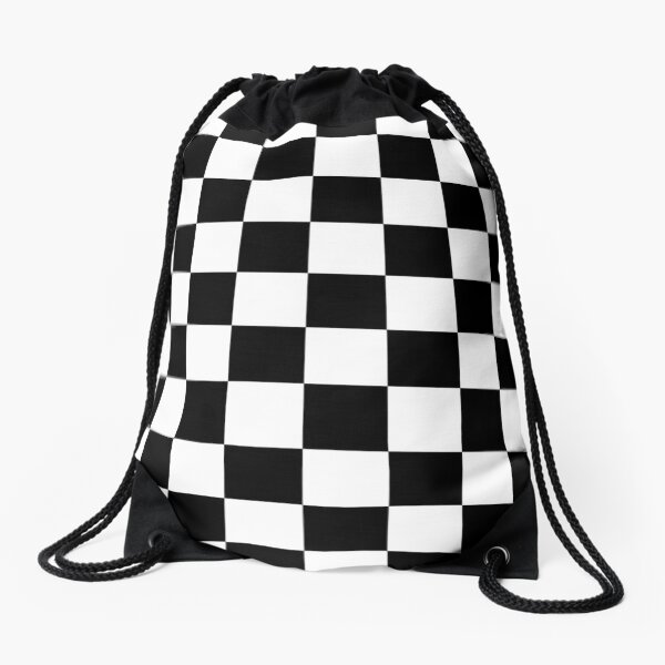 Checkered Flag. Chequered Flag. Motor Sport. Checkerboard. Pattern. WIN. WINNER. Racing Cars. Race. Finish line. BLACK. Drawstring Bag