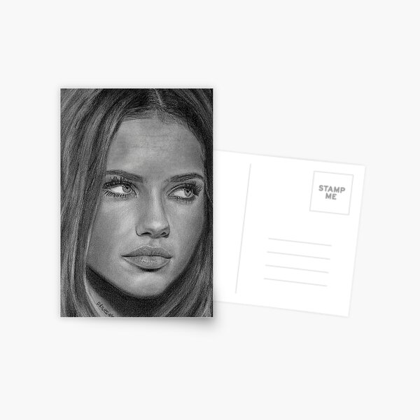 Adriana Lima 2 Pencil Drawing Postcard By Daverives Redbubble