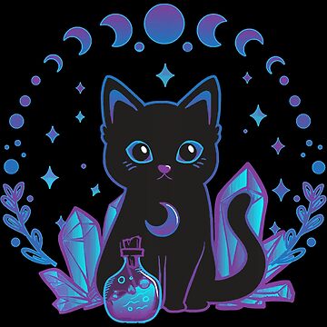 Crystal Alchemy Witchy Black Cat Kawaii Sticker