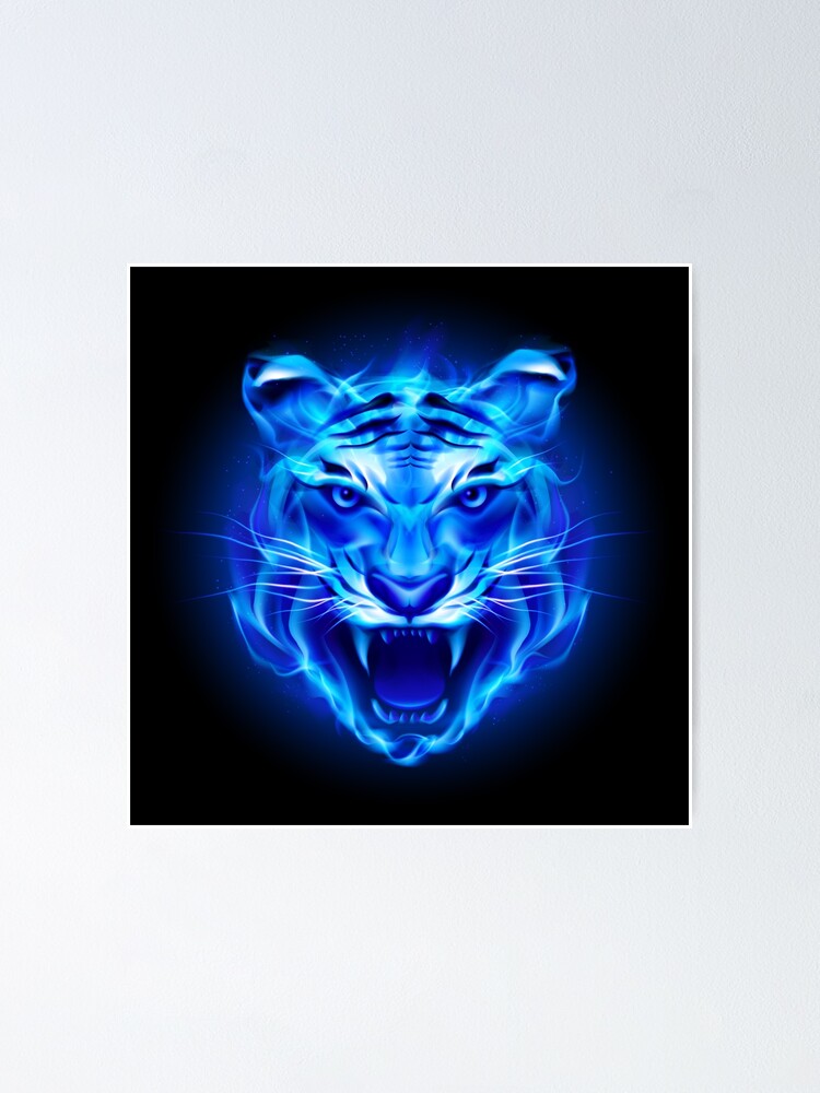 Blaues Feuer Tiger Gesicht Poster Von Fantasydesigns Redbubble