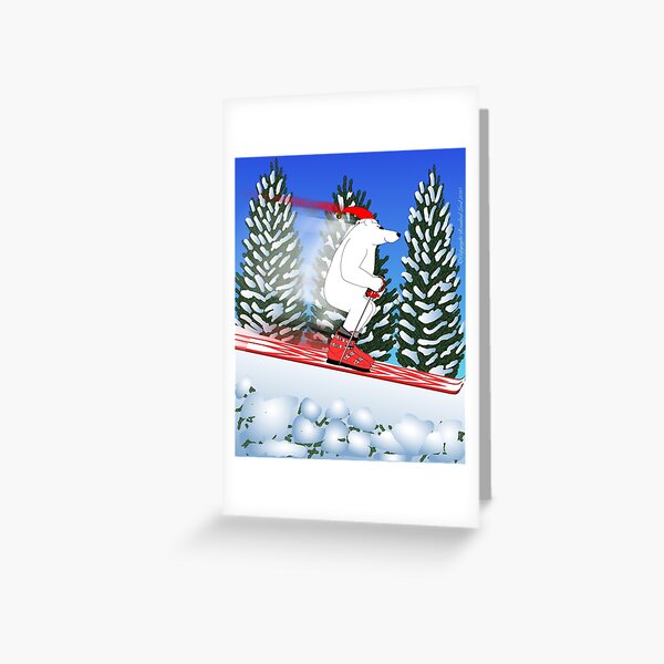 Skiing Polar Bear in Santa Hat Greeting Card