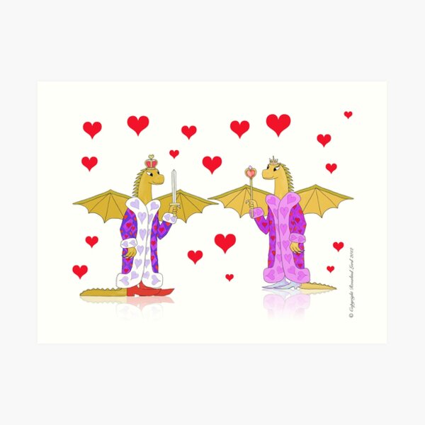 Dragon King and Queen of Hearts Art Print