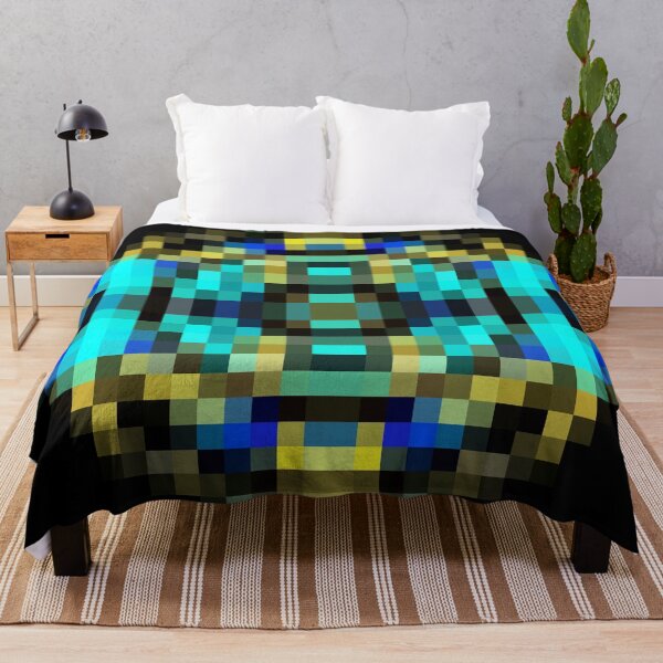 Item preview, geometric square pixel abstract in blue and yellow with black background designed and sold by Mrvell.