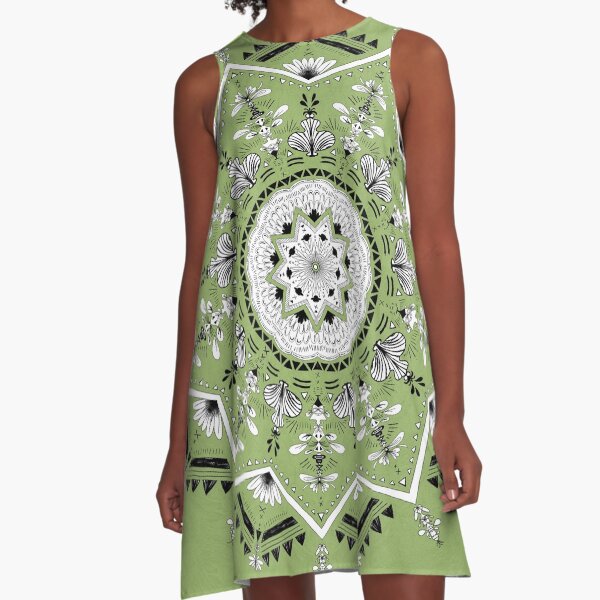 Star Mandala Green A-Line Dress