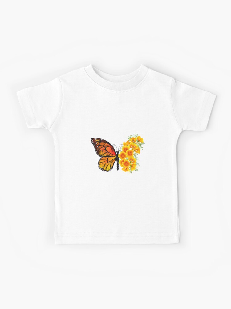 Flower Butterfly with Yellow California Poppy Kids T-Shirt