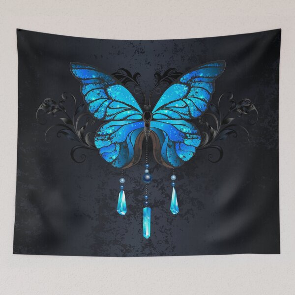 Item preview, Blue Morpho Butterfly on Black Background designed and sold by Blackmoon9.