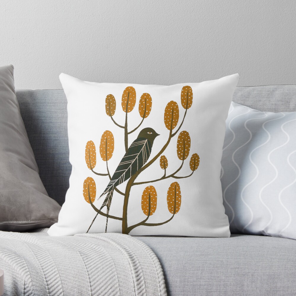 Swallow in golden brown Throw Pillow