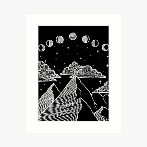 Moon Phases Over Mountains Inverted Art Print